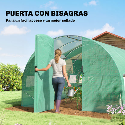Outsunny Invernadero De Túnel 6x3x2 M Con Puerta Con Bisagras Y Ventanas Verde_5