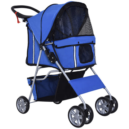 Pawhut Carrito Para Perros Plegable Con Toldo Ajustable 75x45x97 Cm Azul_0