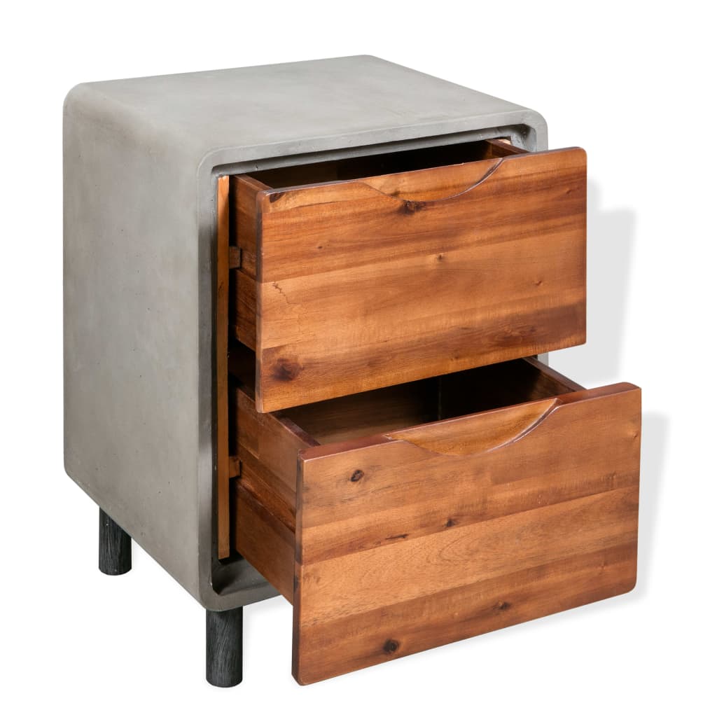 Mesita De Noche De Hormigón Y Madera Maciza Acacia 40x30x50 Cm_1