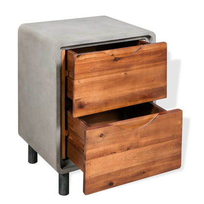 Mesita De Noche De Hormigón Y Madera Maciza Acacia 40x30x50 Cm_1