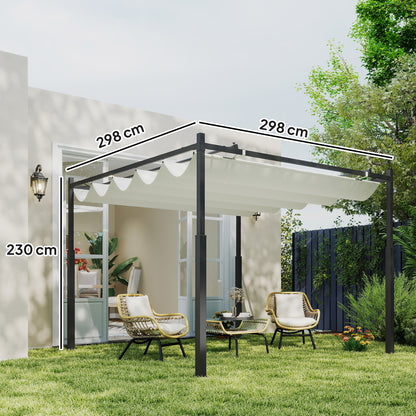 Outsunny Pérgola De Jardín 3x3 M Con Techo Retráctil Y Accesorio Magnético Crema_2