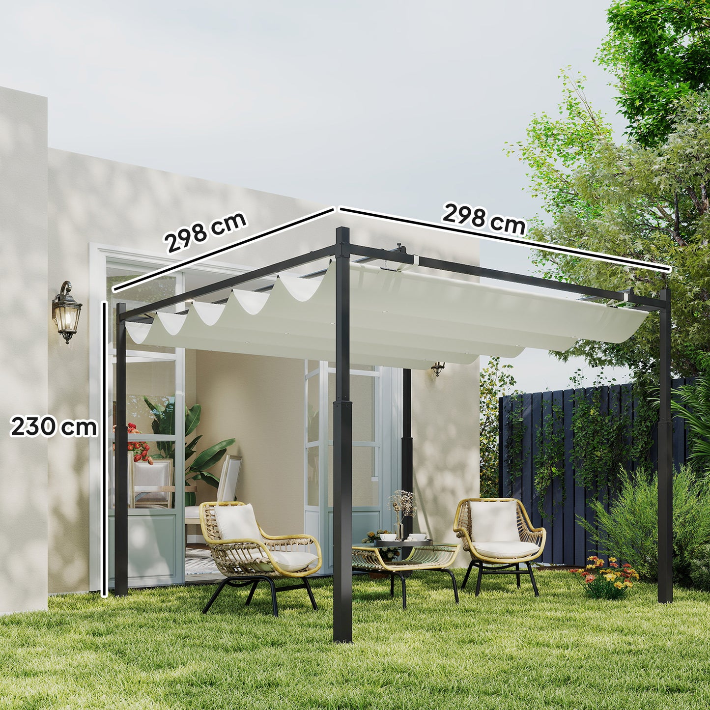 Outsunny Pérgola De Jardín 3x3 M Con Techo Retráctil Y Accesorio Magnético_2