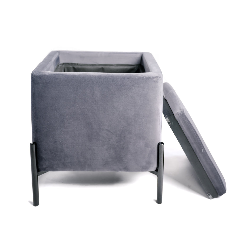 Sofá Final, Puf Taburete Cofre De Almacenamiento, Reposapiés, Convertible A Mesa Auxiliar Gris Carbón 43x43x45cm- Muebles De Sala_2