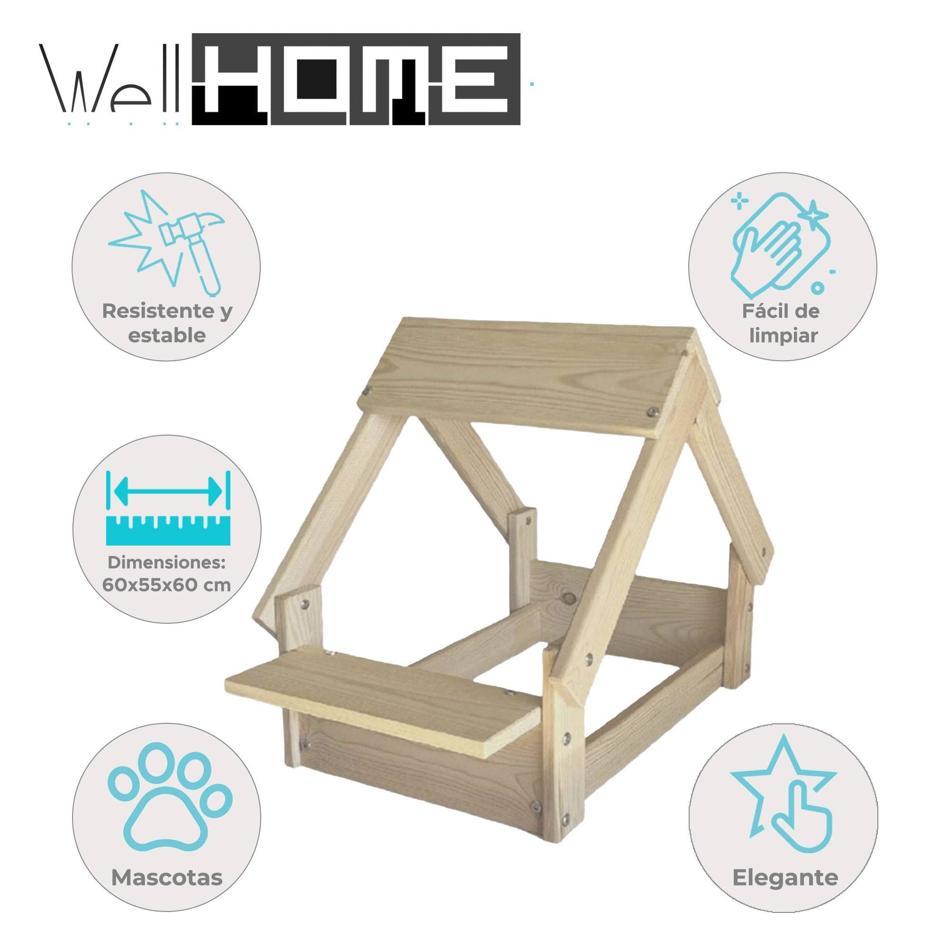 Well Home Caseta Para Perros De Interior, Estructura De Madera Con Soporte Para Cuencos Color Madera