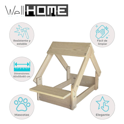 Well Home Caseta Para Perros De Interior, Estructura De Madera Con Soporte Para Cuencos Color Madera