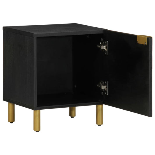 Mesita De Noche De Madera Maciza De Mango Negra 40x33x46 Cm_0