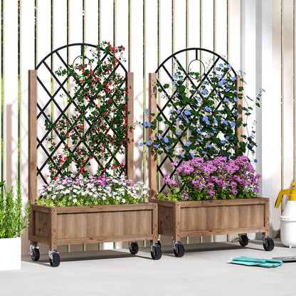 Outsunny Juego De 2 Jardineras Con Enrejado Metálico 52x25x97 Cm Natural_1
