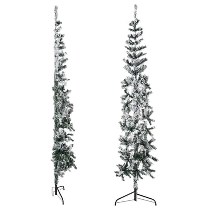Vidaxl Mitad Árbol Navidad Artificial Delgado Con Nieve 210 Cm_3
