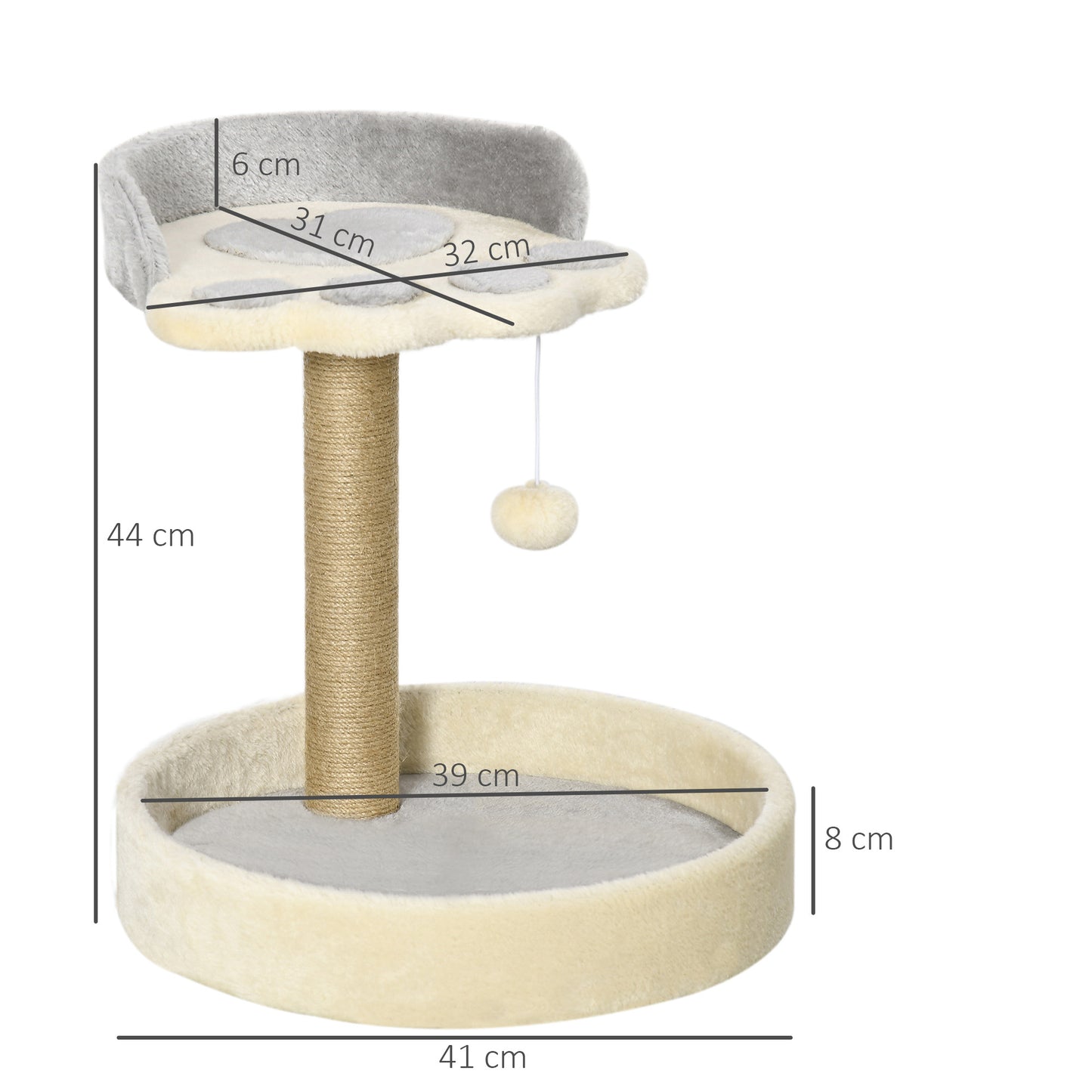 Pawhut Árbol Rascador Para Gatos Altura 44 Cm Con 2 Camas Poste Yute Gris Claro_2