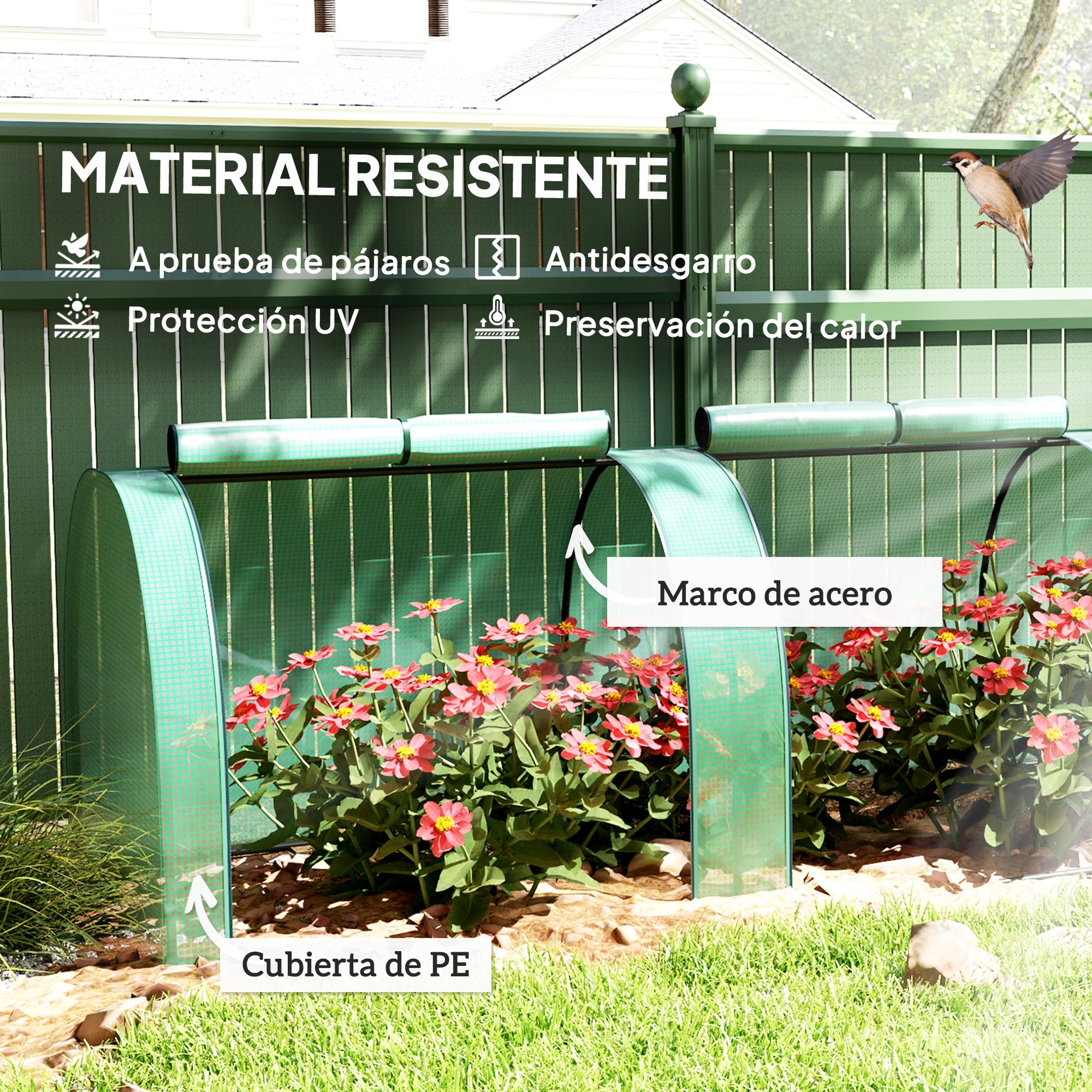Outsunny Invernadero Con 4 Ventanas Estructura De Acero Y Pe 395x100x80 Cm Verde_3