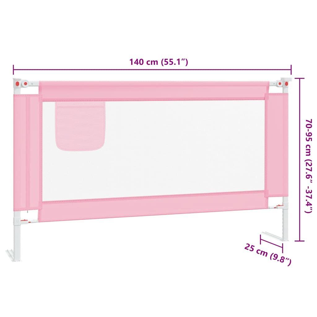 Vidaxl Barandilla De Seguridad Cama De Niño Rosa Tela 140x25 Cm_2