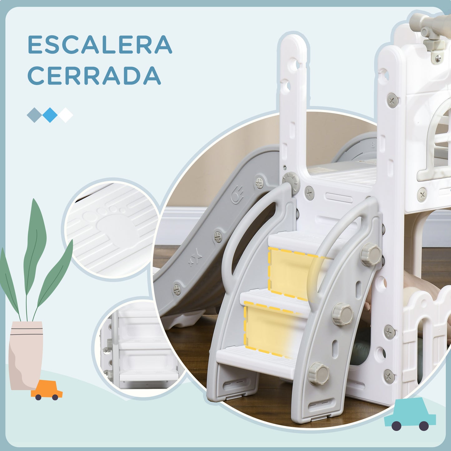 Aiyaplay Tobogán Infantil 5 En 1 Para Niños De 1-3 Años Blanco Y Gris_5