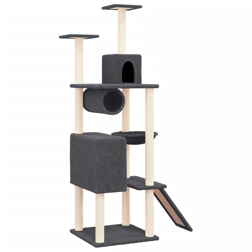 Vidaxl Rascador Para Gatos Con Postes De Sisal Gris Oscuro 168 Cm_0