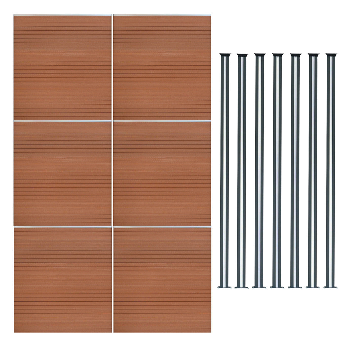 Vallas Para Exteriores De Wpc Y Aluminio - 6x Paneles + 7x Postes | Marrón_0