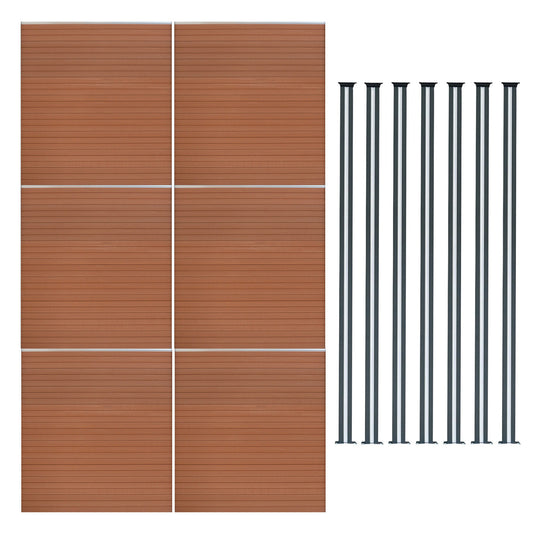 Vallas Para Exteriores De Wpc Y Aluminio - 6x Paneles + 7x Postes | Marrón_0
