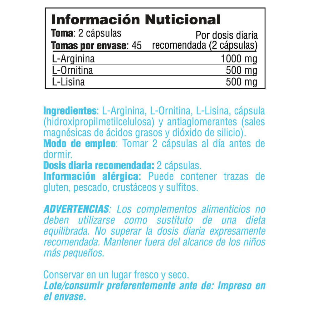 Arginina, Ornitina Y Lisina - 90 Cápsulas Vegetales - Arginina - Smart Supplements_4