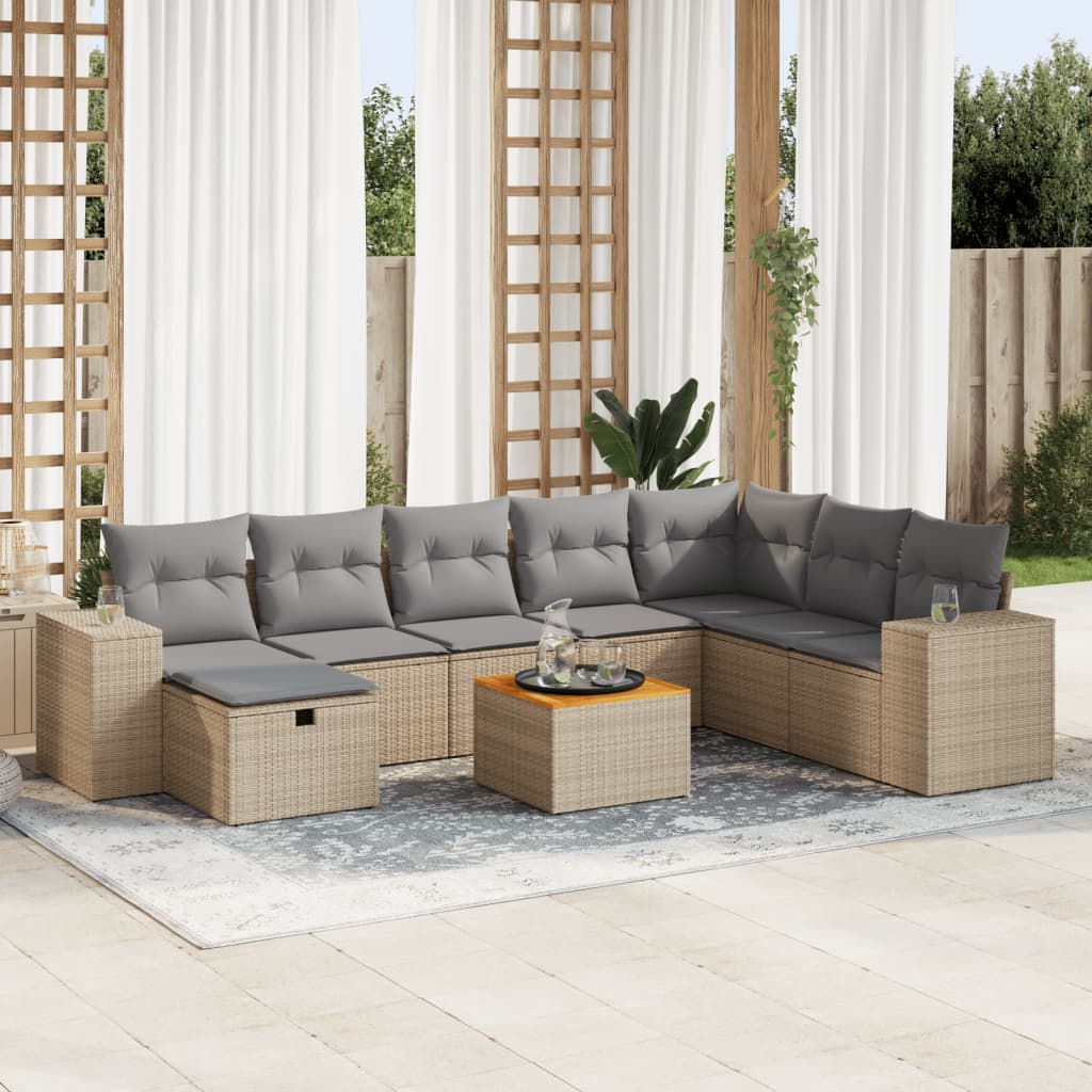 Set De Sofás De Jardín Con Cojines 9 Pzas Ratán Sintético Beige / Vetonek_5