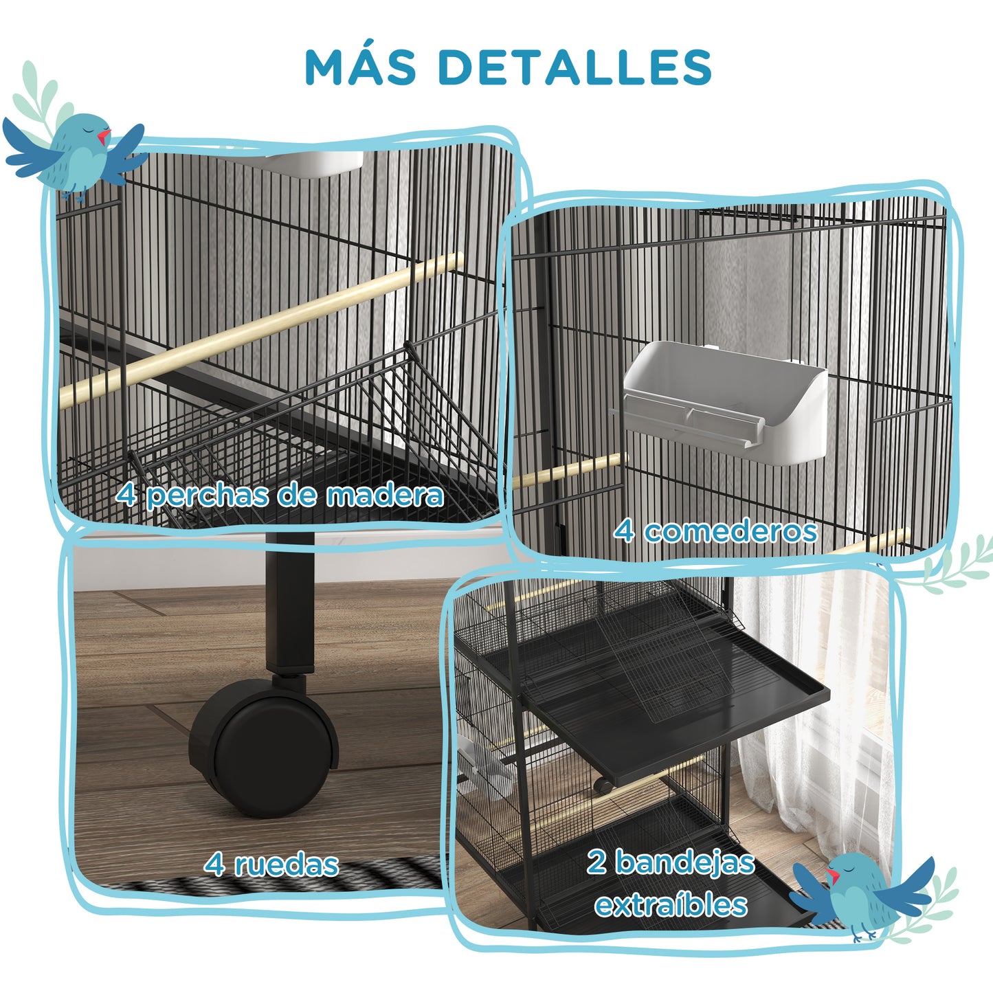 Pawhut Jaula Para Pájaros Grande De 2 Pisos 78x75x168 Cm Negro_3