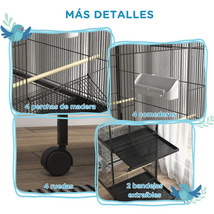 Pawhut Jaula Para Pájaros Grande De 2 Pisos 78x75x168 Cm Negro_3