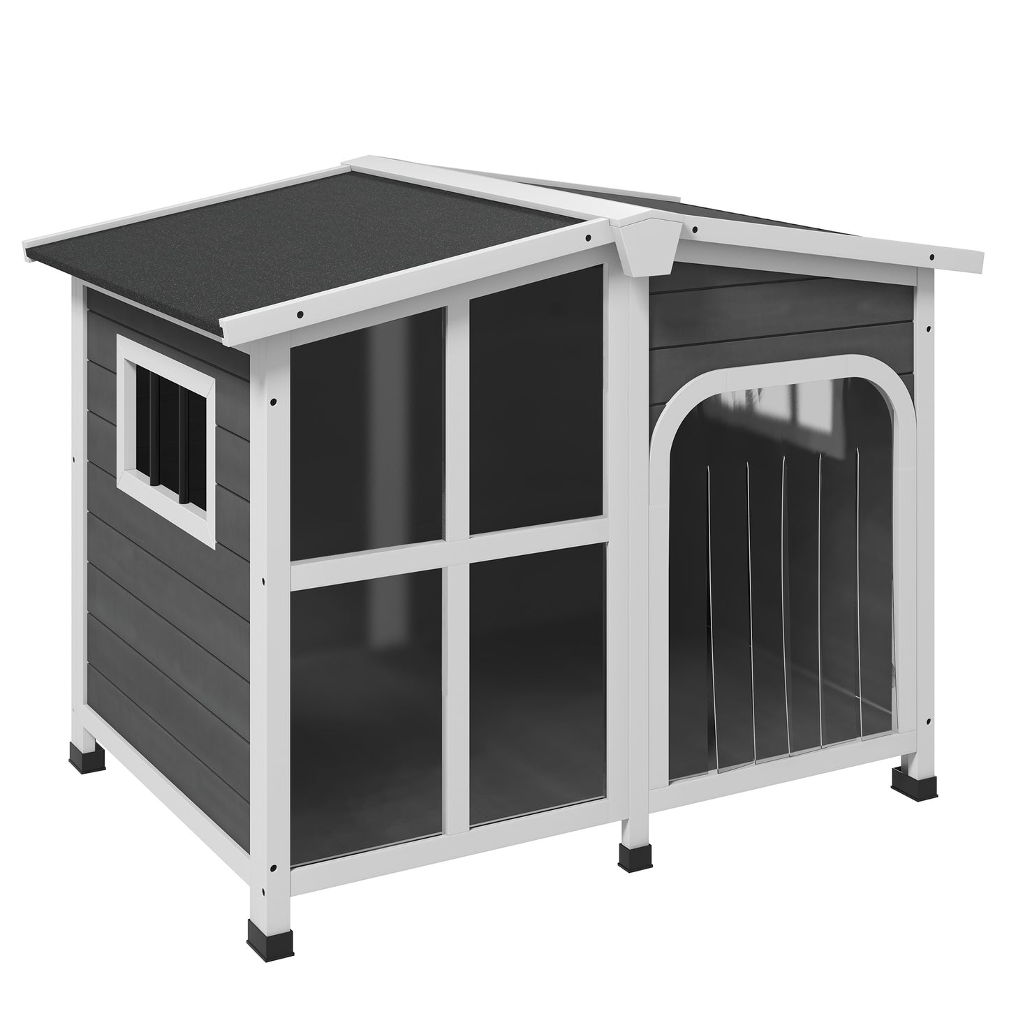 Pawhut Caseta Para Perros De Madera 101x66,5x70,5 Cm Con Techo Abatible Gris_0
