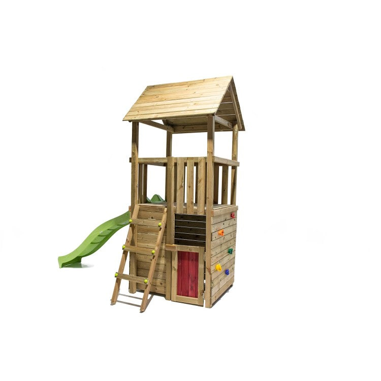 Parque Infantil Masgames Tibidabo L Techo De Madera Casita Con Escalada: Casita En La Base Y Pared De Escalada.