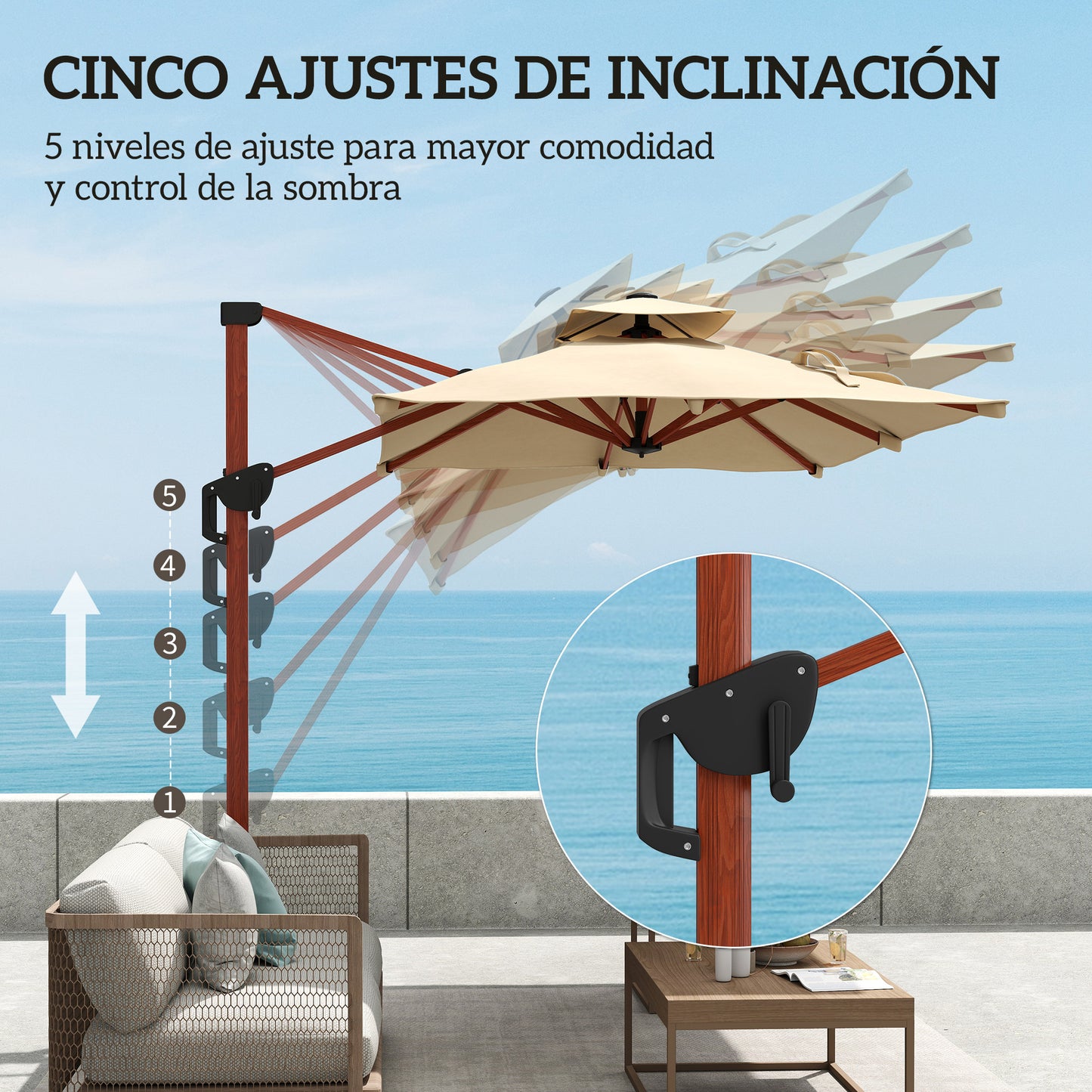 Outsunny Sombrilla De Jardín 300x198x252 Cm Con Manivela Inclinación Ajustable_5