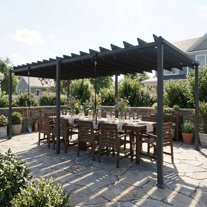 Outsunny Pérgola De Jardín 3x5,7 M Con Techo De Lamas Ajustable Upf50+ Gris_3