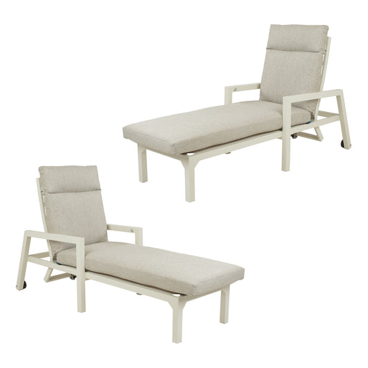Pack 2 Tumbonas Reclinable, Con Cojín, Aluminio, Color Blanco, 220x68x99 Cm_0