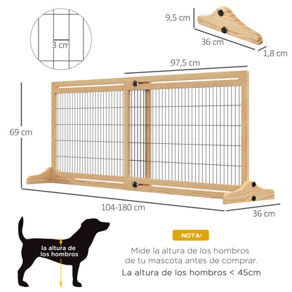 Pawhut Barrera Seguridad Perros De Madera Extensible 104-180 Cm Puerta Escalera_2