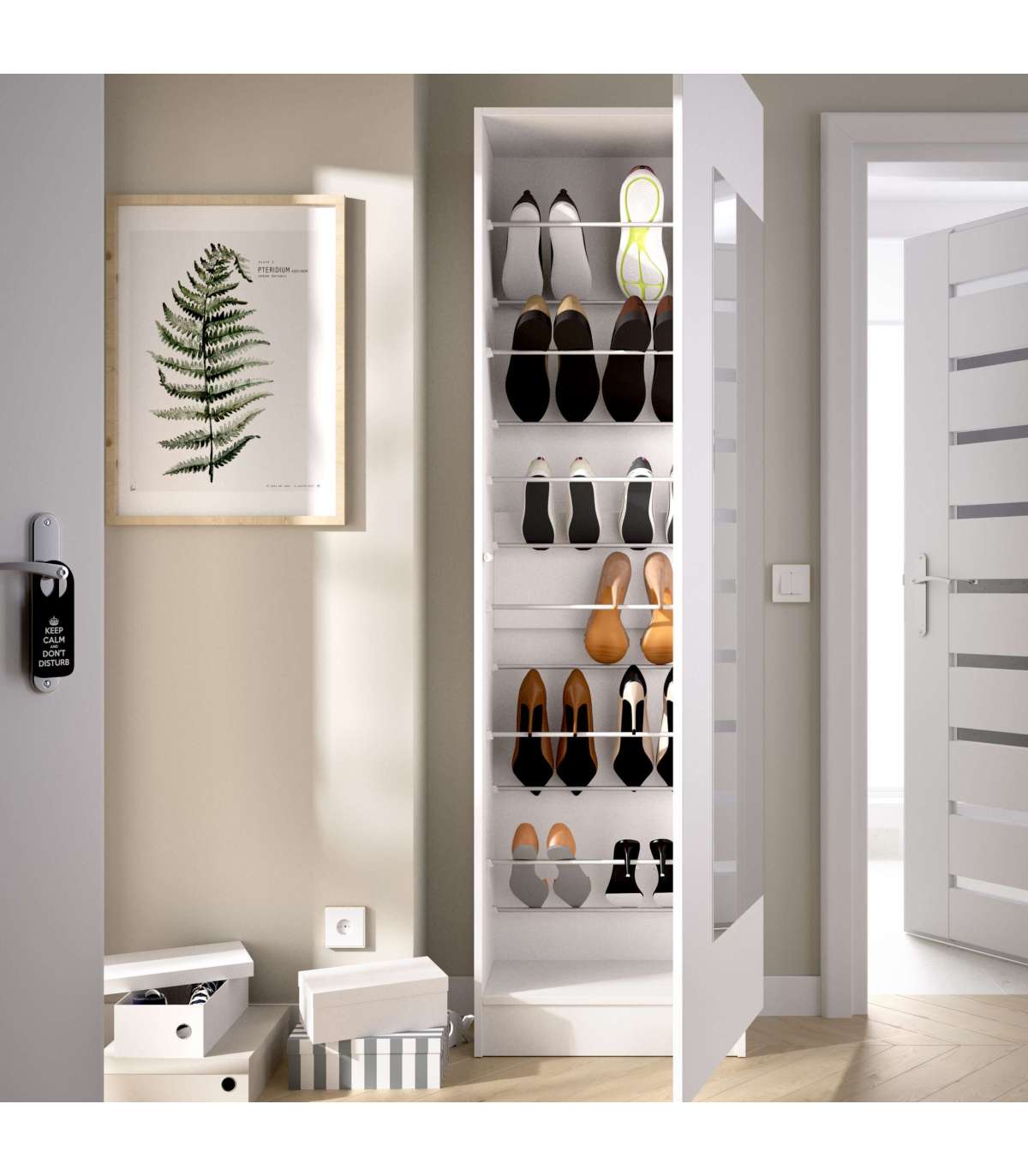 Armario Zapatero Con Espejo Gusto V En Color Blanco . 50,2 Cm(ancho) 185.5 Cm(altura) 26.7_2
