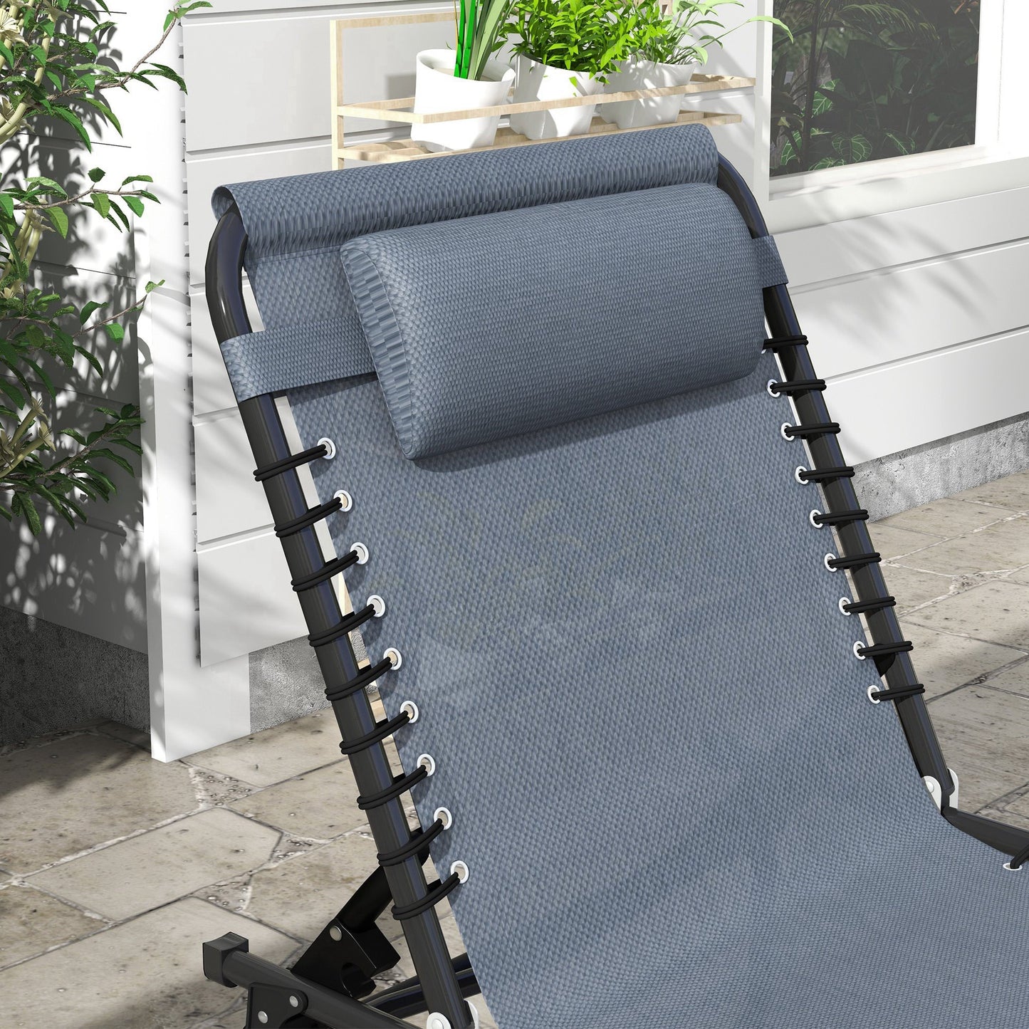 Outsunny Conjunto De 2 Tumbonas Plegables Con Respaldo 197x58x30 Cm Gris_3