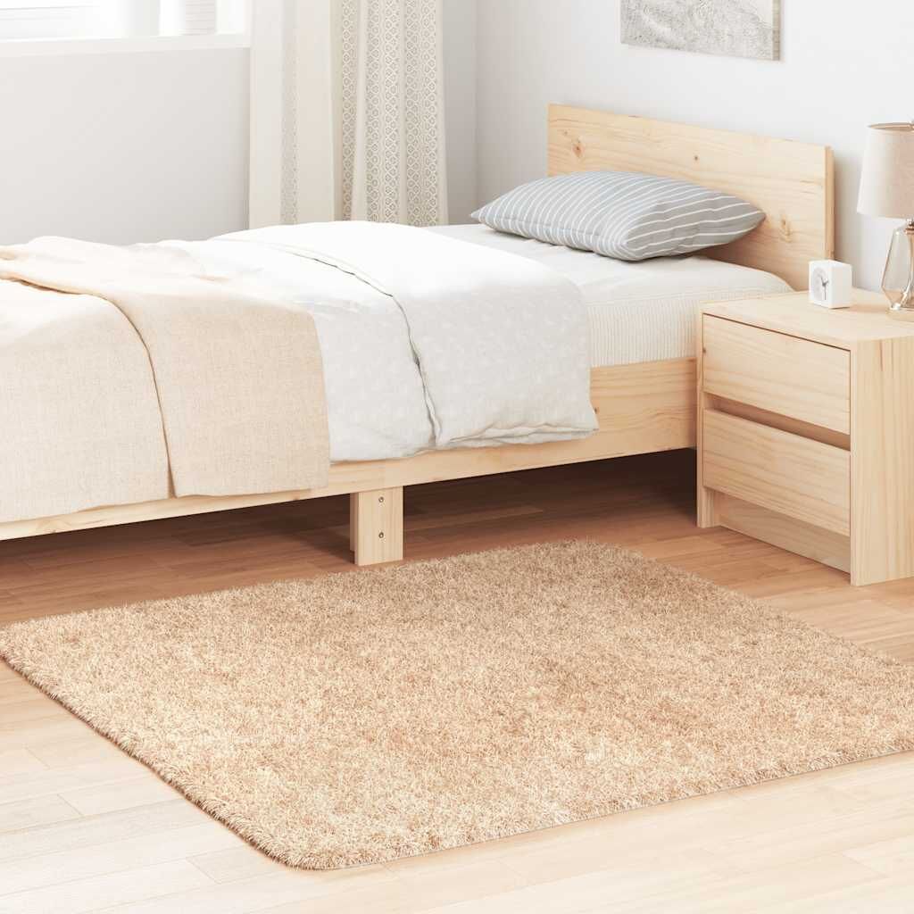 Vidaxl Alfombra Peluda De Pelo Largo Navarra Beige 120x120cm Poliéster_1