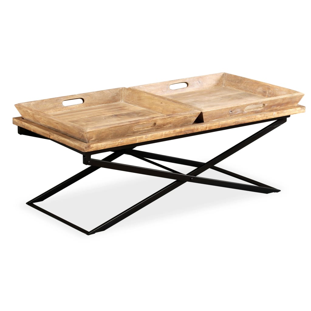 Mesa De Centro De Madera Maciza De Mango 110x55x42 Cm_0
