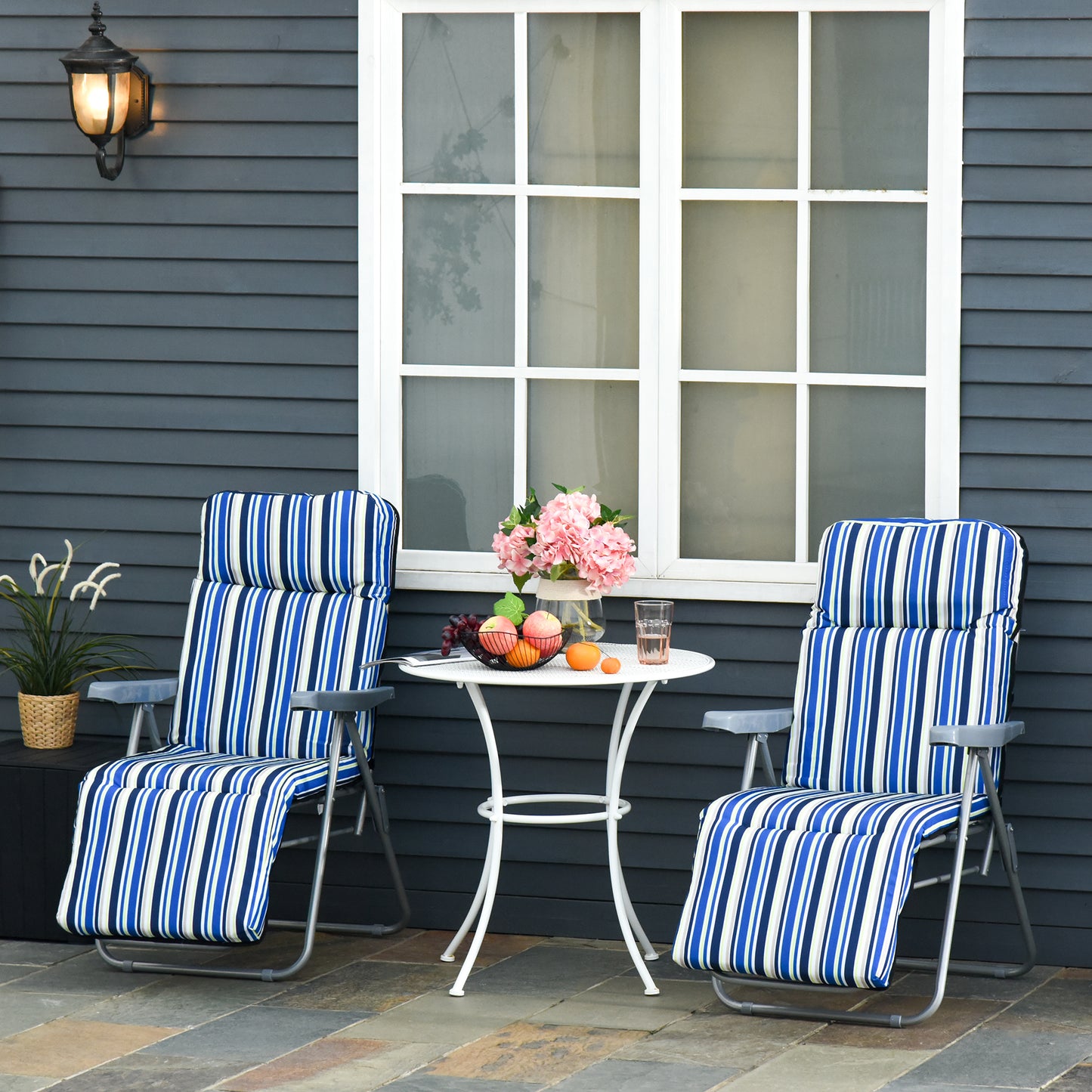 Outsunny 2 Tumbonas Plegables Con Respaldo Ajustable 60x75x65-102 Cm Rayas Azul_1