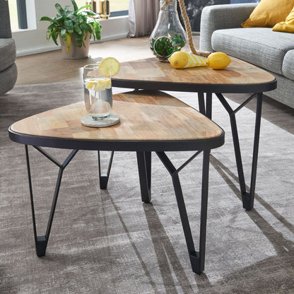 Diseño De 2 Mesas Nido De Madera Maciza De Mango / Acacia Triangular_1