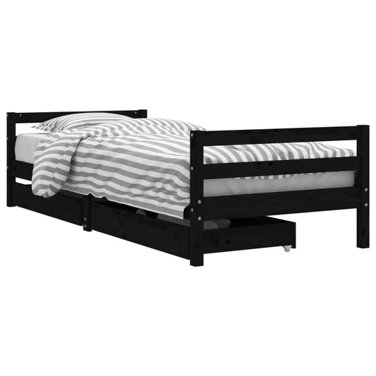 Vidaxl Estructura De Cama Niños Con Cajones Madera Pino Negro 80x200cm_0