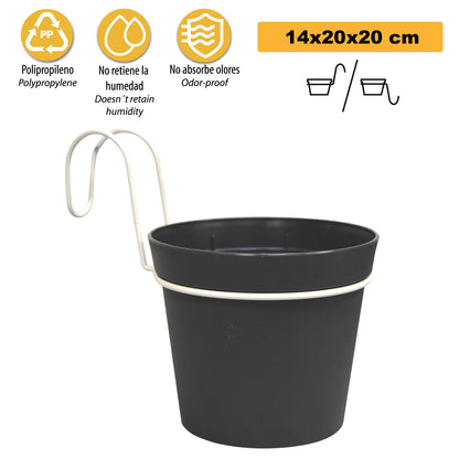 4 Macetas Cilíndricas Ø 14 Cm Con Ganchos, En Polipropileno Antracita_2