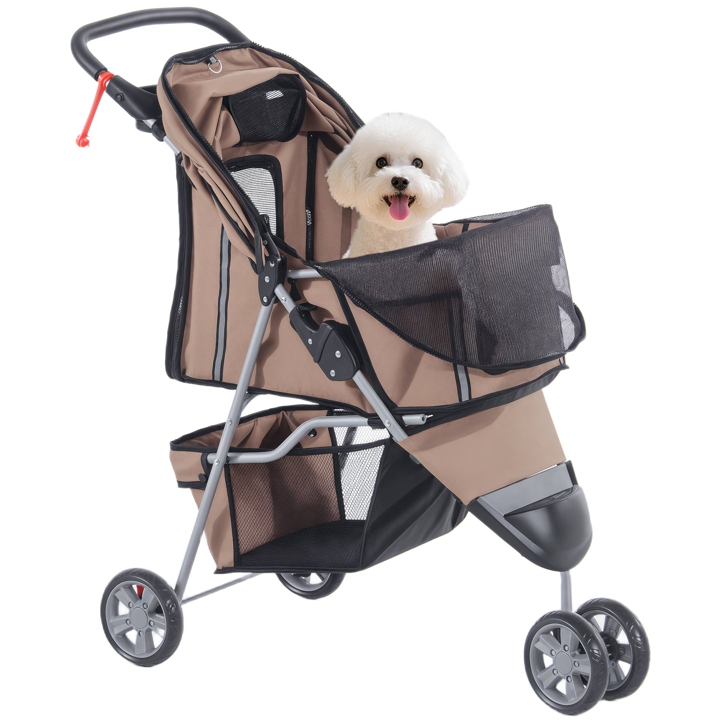 Pawhut Carrito Para Perros Plegable Con Cesta De Almacenaje 75x45x97 Cm Café_0