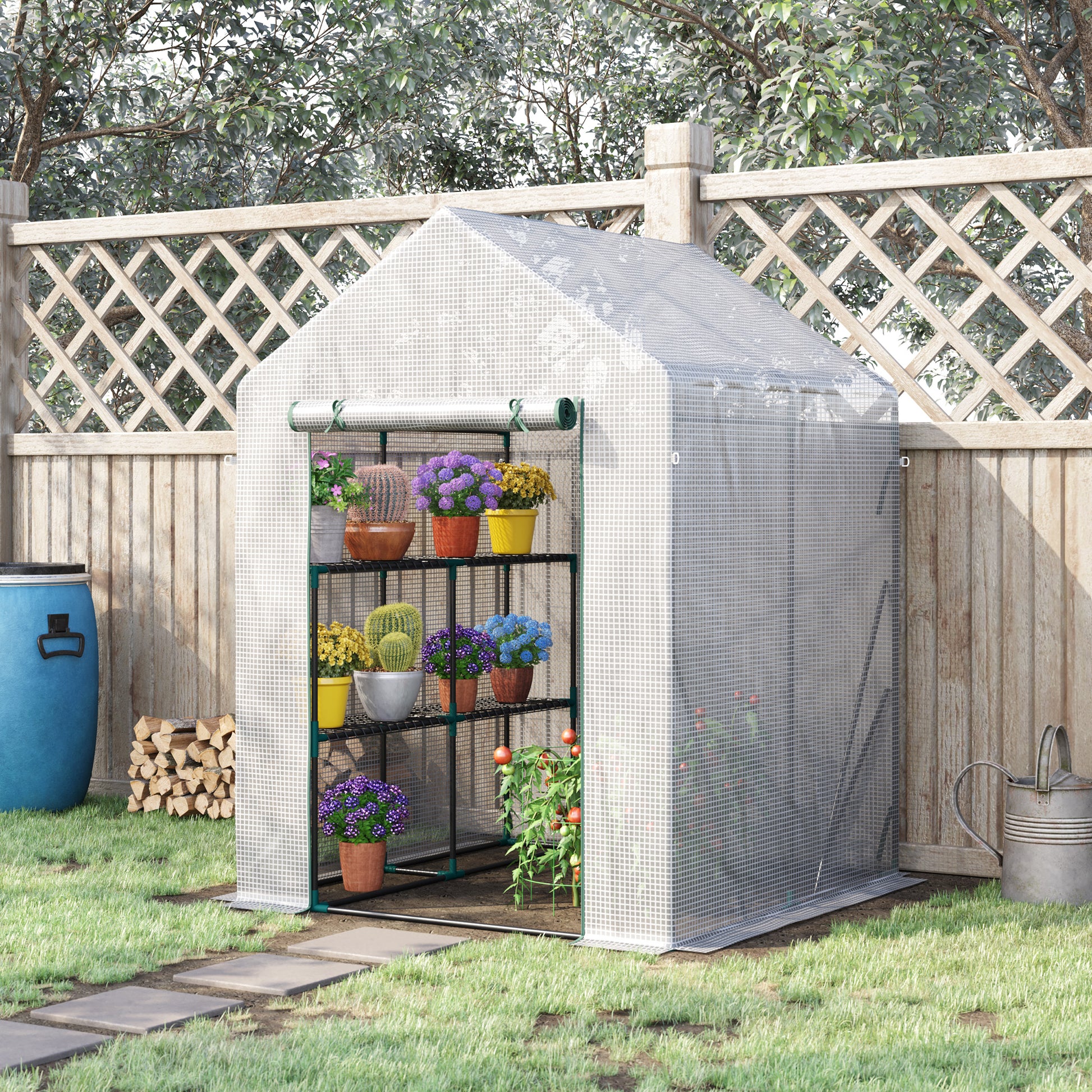 Outsunny Invernadero De Exterior Con 2 Estantes 143x143x195 Cm Blanco_1