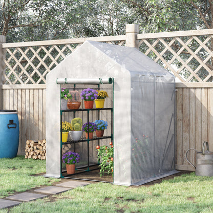 Outsunny Invernadero De Exterior Con 2 Estantes 143x143x195 Cm Blanco_1