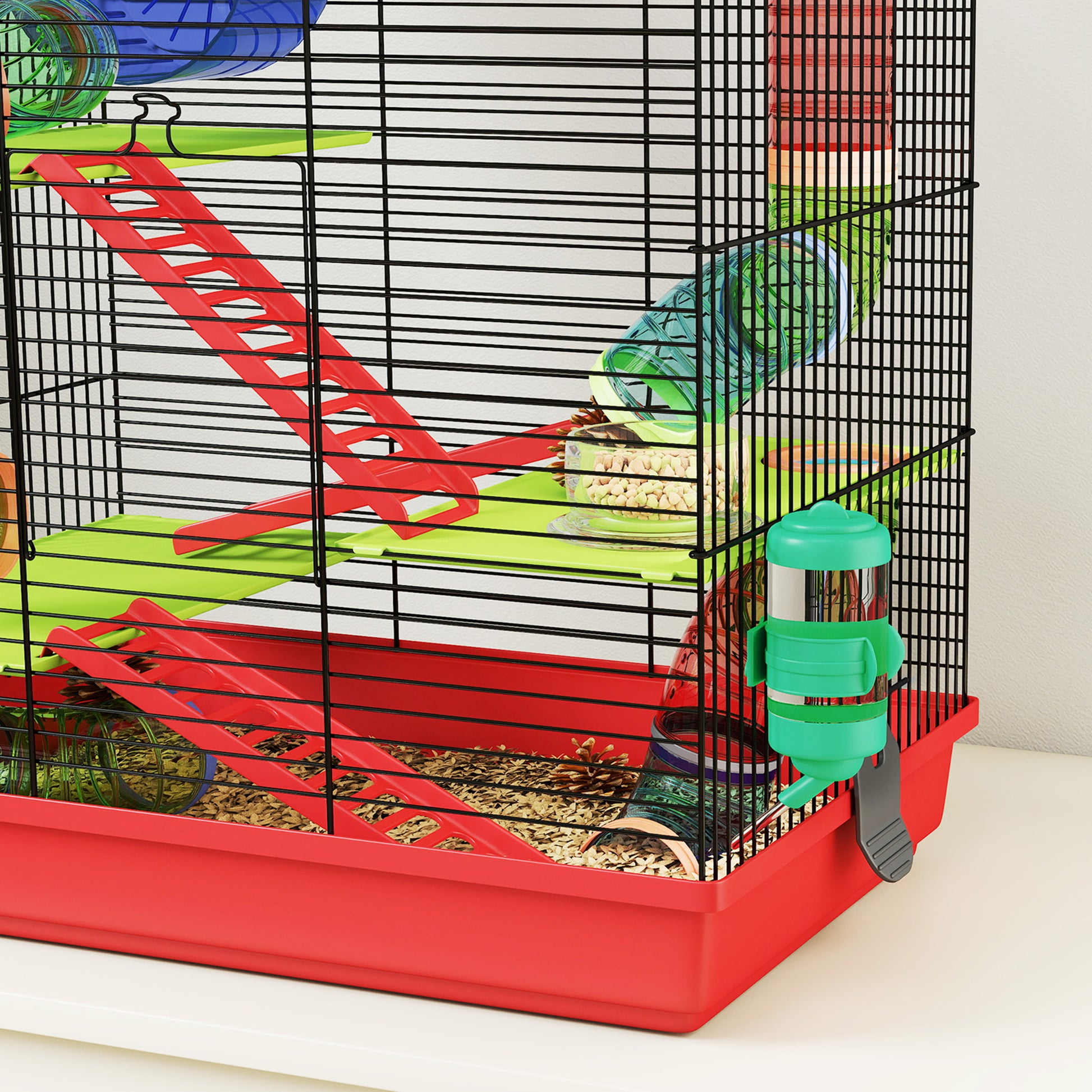 Pawhut Jaula Para Hámster De 5 Niveles 47x30x59 Cm Con Casita Escaleras Rojo_4