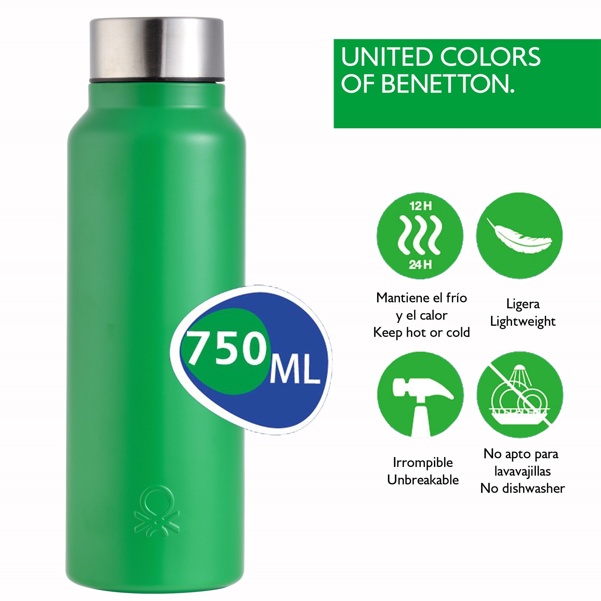 Botella Agua 750ml Acero Inoxidable Verde Casa Benetton_1