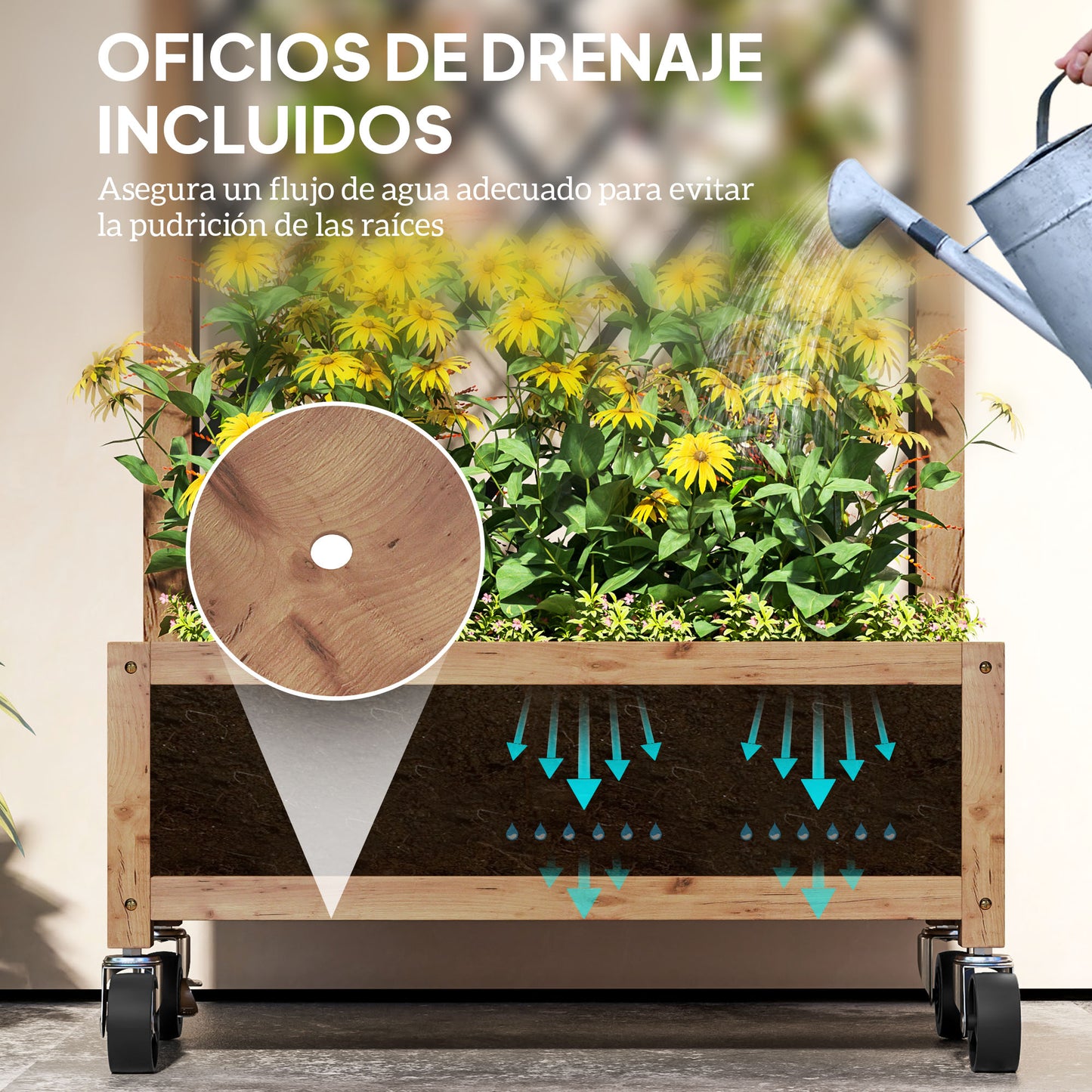 Outsunny Juego De 2 Jardineras Con Enrejado Metálico 52x25x97 Cm Natural_4