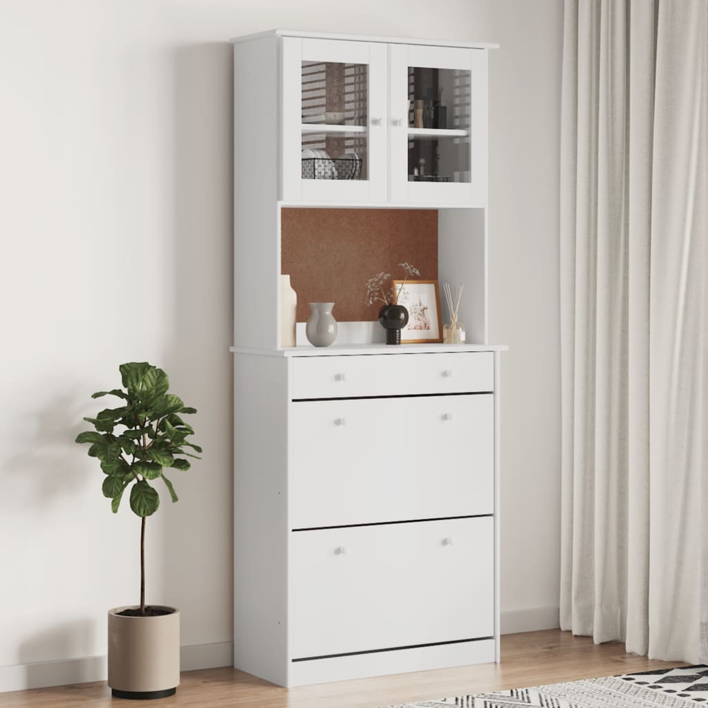 Aparador Alto Alta Madera Maciza De Pino Blanco 77x35x188 Cm_0
