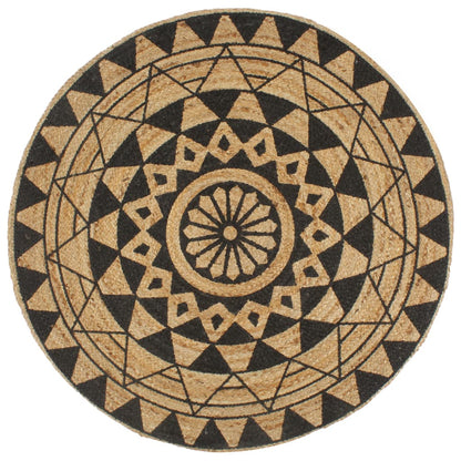 Alfombra De Yute Tejida A Mano Con Estampado Negro 150 Cm / Vetonek_3