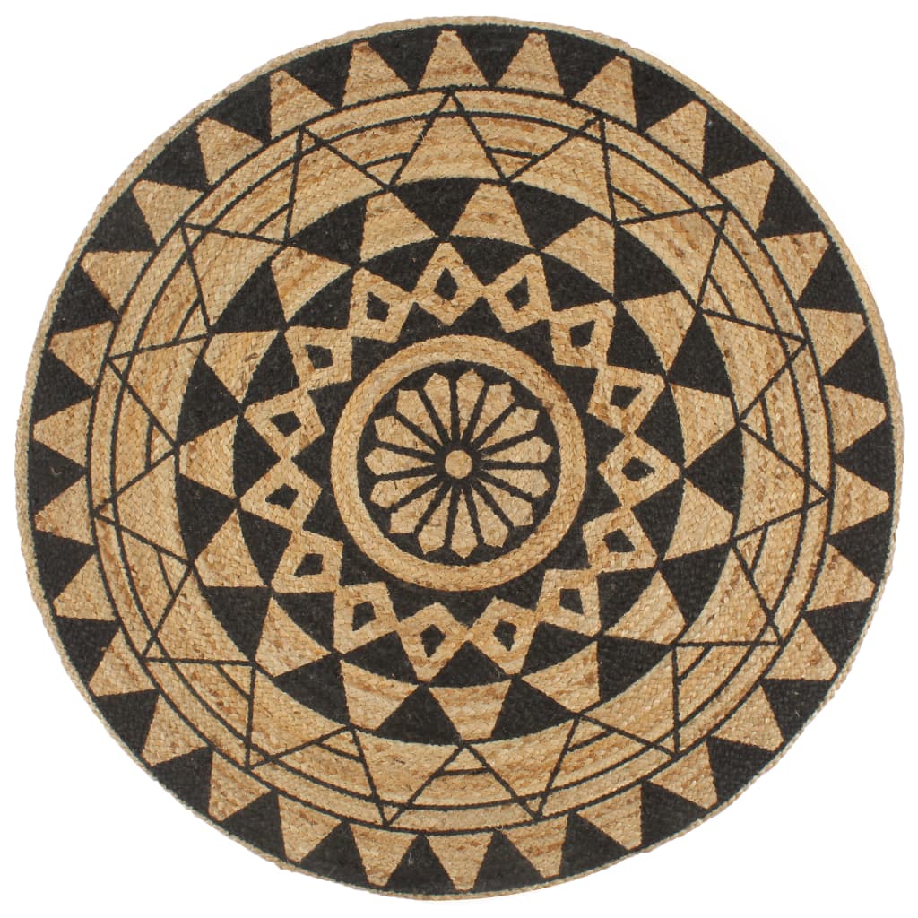 Alfombra De Yute Tejida A Mano Con Estampado Negro 120 Cm / Vetonek_2