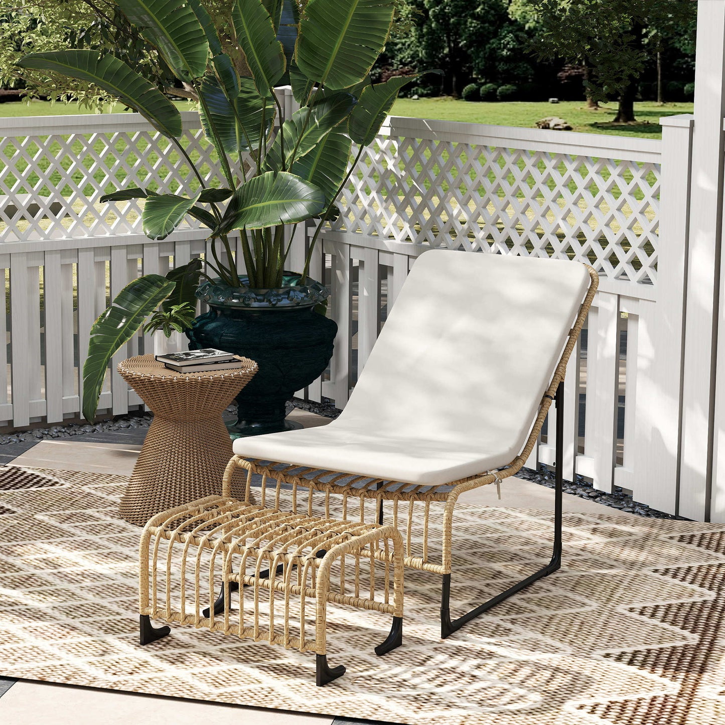 Outsunny Conjunto De Sillón De Jardín Con Reposapiés De Ratán Sintético Beige_1
