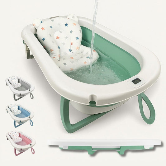 Bathby Bañera Plegable Verde Para Bebés, Cojín Reductor, Termómetro, Patas Antideslizantes (verde Pastel)_0