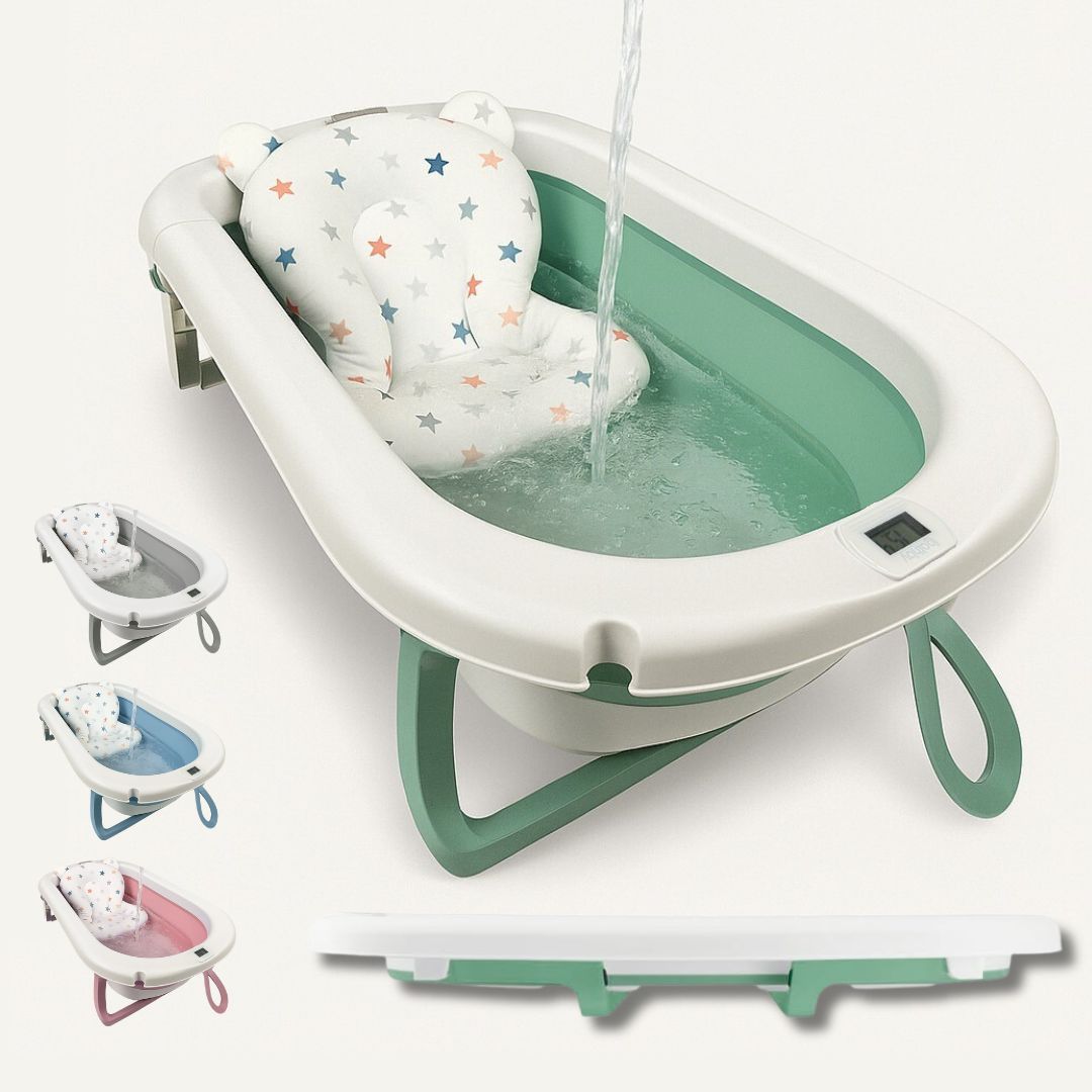 Bathby Bañera Plegable Verde Para Bebés, Cojín Reductor, Termómetro, Patas Antideslizantes (verde Pastel)_0