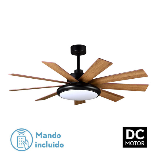 Ventilador Dc Pireo 36w Negro 9 Aspas Roble/haya 6 Vel 3000k, 4500k, 6000k 3800lm 132d C/remoto, Memoria Y Temporizador_0
